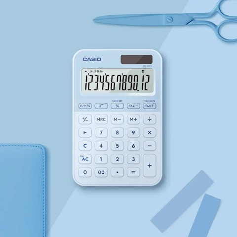 CASIO 卡西歐 MS-20YC-LB 計算機12位元-淺粉藍