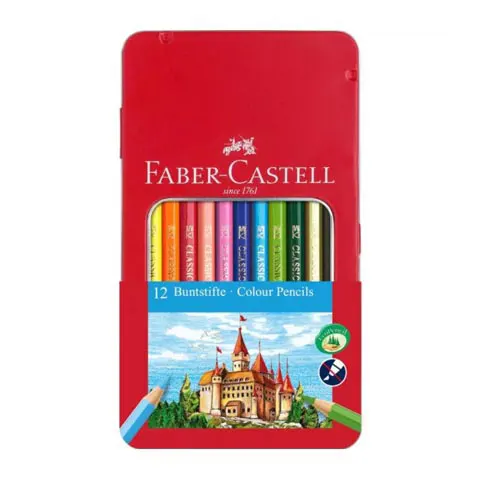 Faber-Castell輝柏 12色水彩色鉛筆-紅色鐵盒