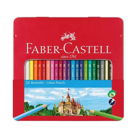 Faber-Castell輝柏 24色水彩色鉛筆-紅色鐵盒